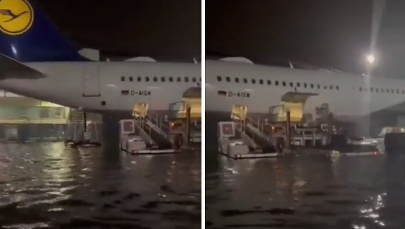 Paraliż lotniska we Frankfurcie. Po ulewach samoloty stoją w wodzie 