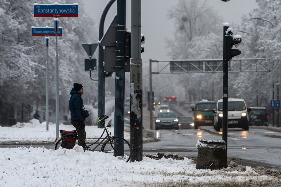 Park im. Józefa Piłsudskiego w Łodzi po obfitych nocnych opadach śniegu w czwartek /	Grzegorz Michałowski   /PAP