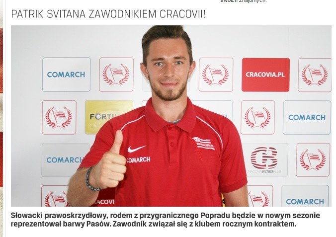 Patrik Svitana po podpisaniu kontraktu z Comarch/Cracovią. /www.cracovia.pl/Interia