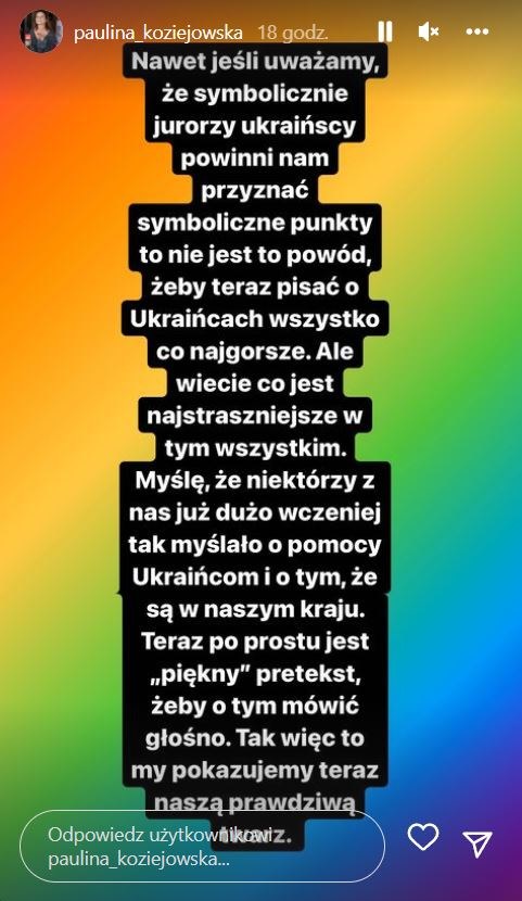 Paulina Koziejowska o wynikach Eurowizji 2022 /www.instagram.com/paulina_koziejowska/ /Instagram