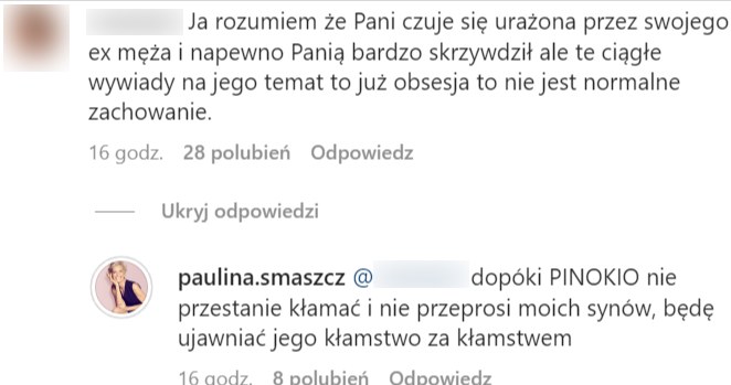 Paulina Smaszcz nazwała Kurzajewskiego "PINOKIO" /@paulina.smaszcz /Instagram