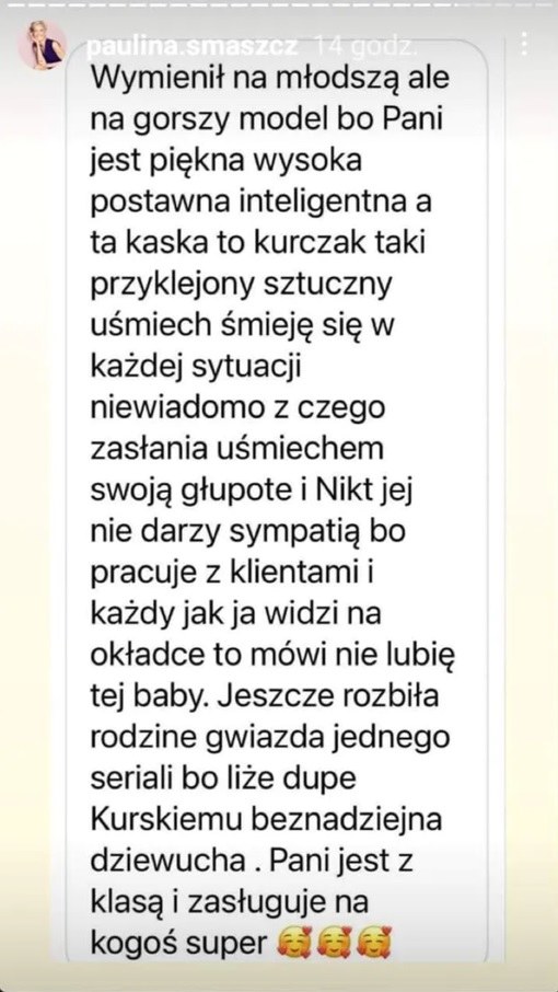Paulina Smaszcz opublikowała wredny komentarz o Cichopek /https://www.instagram.com/paulina.smaszcz/?hl=pl/ /materiał zewnętrzny