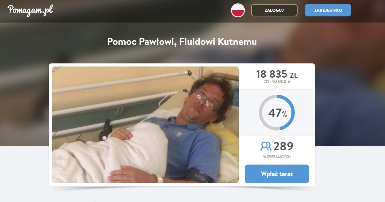 Paweł Kutny potrzebuje pomocy (Screen: www.pomagam.pl) /materiał zewnętrzny