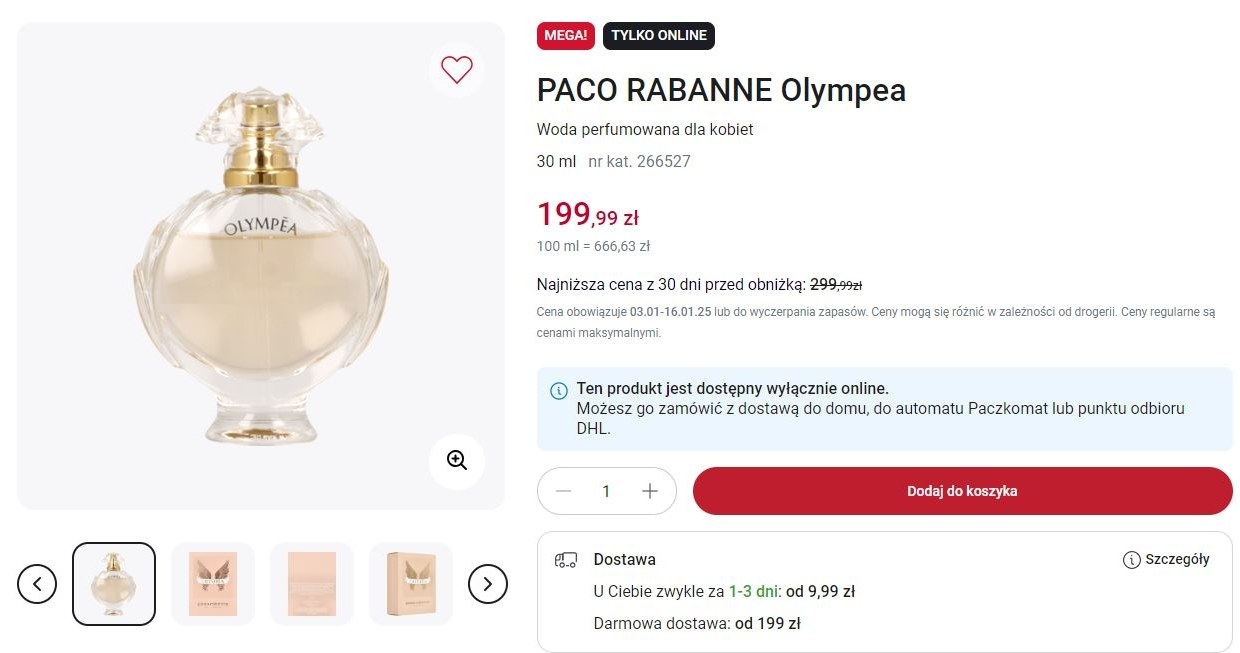 Perfumy Paco Rabanne Olympea 100 zł taniej w Rossmannie! /Rossmann /INTERIA.PL