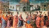 Perspektywa malarska, Pietro Perugino, Przekazanie kluczy św. Piotrowi, 1481 /Encyklopedia Internautica