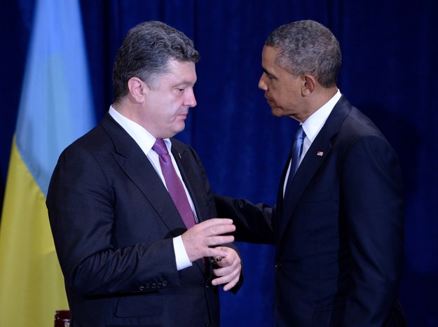 Petro Poroszenko i Barack Obama /Jacek Turczyk /PAP