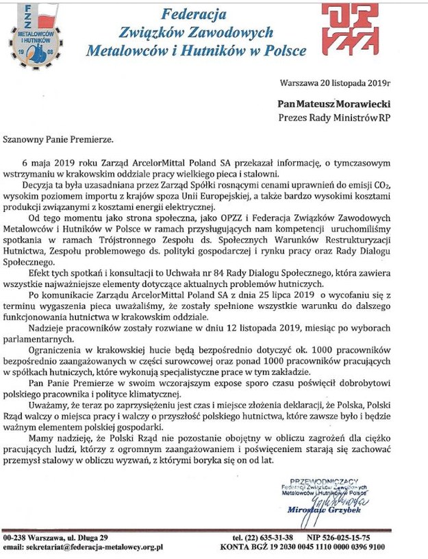 Petycja hutników do premiera Mateusza Morawieckiego /Materiały prasowe