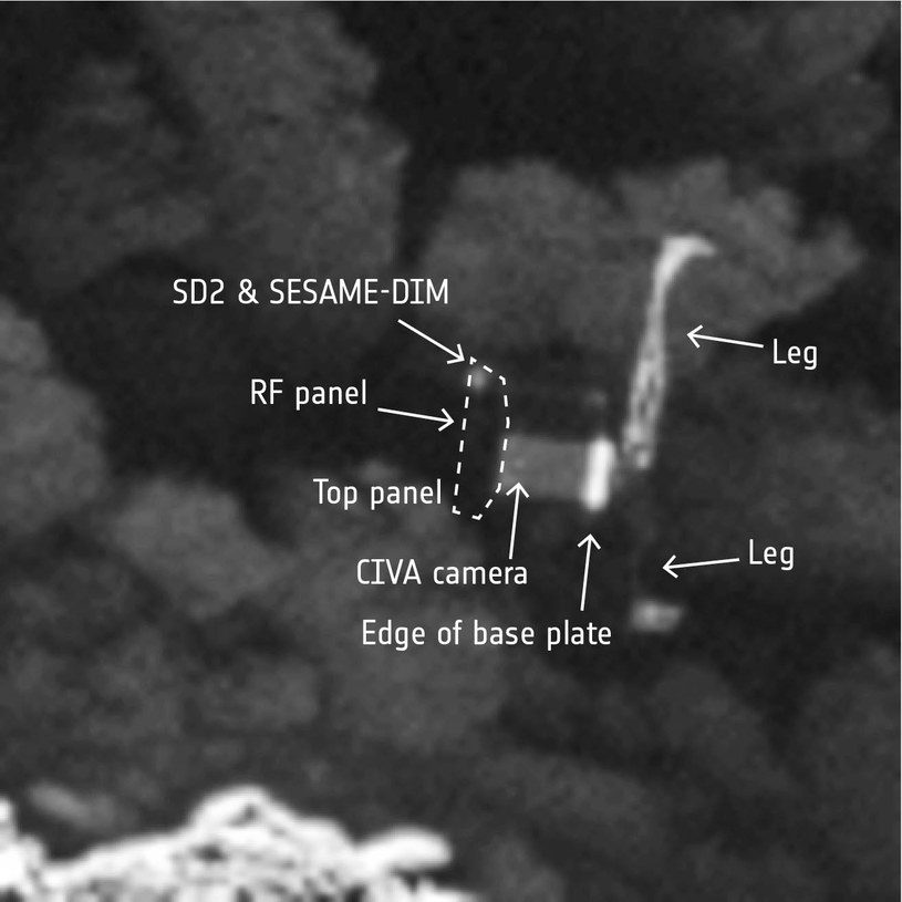 Philae na powierzchni komety 67P – zbliżenie /materiały prasowe