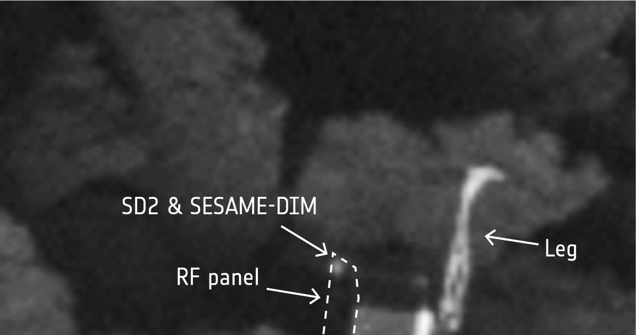 Philae na powierzchni komety 67P – zbliżenie /materiały prasowe