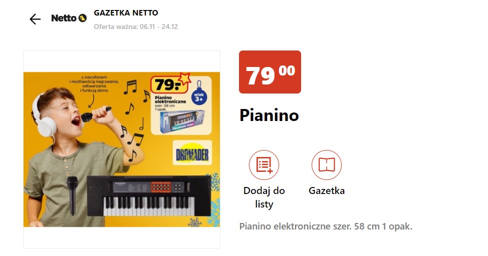 Pianino z Netto może być idealnym prezentem dla malucha na święta. /Netto