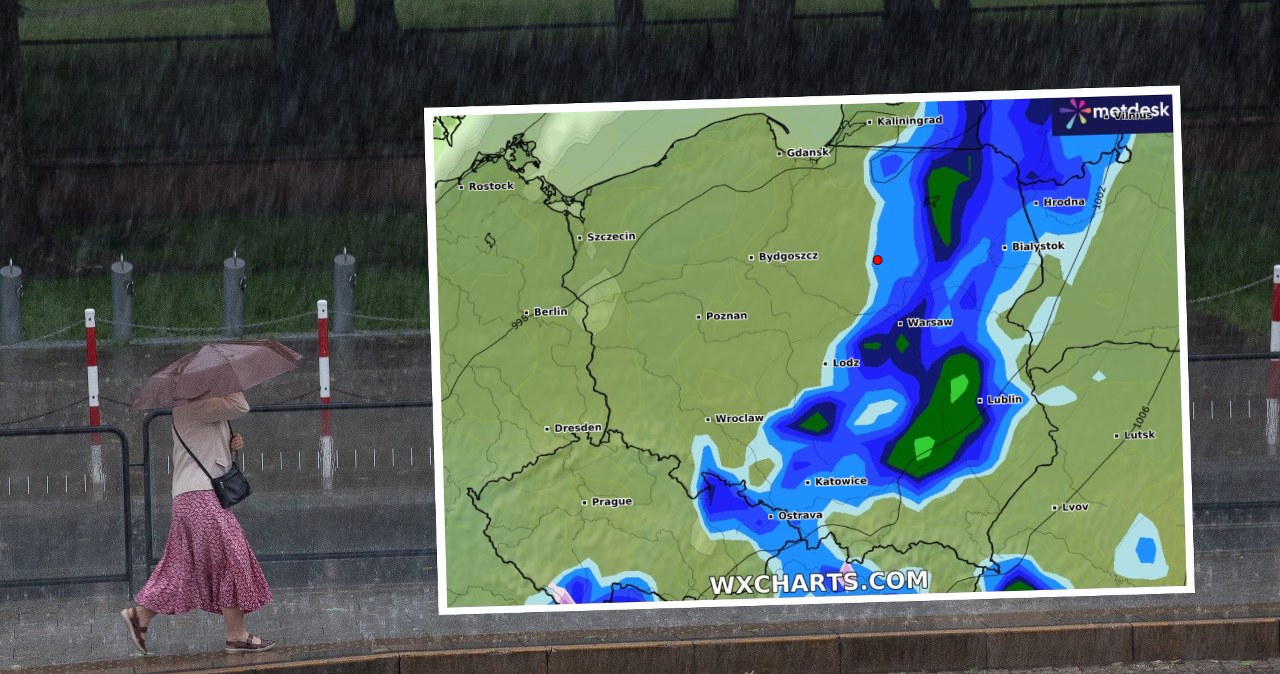 Piątek będzie pochmurny i deszczowy w całym kraju. Najmocniej popada w centrum i na wschodzie. Wydano też alert IMGW pierwszego stopnia dotyczący silnego wiatru /Dawid Żuchowicz/Agencja Wyborcza.pl/WXCHARTS /