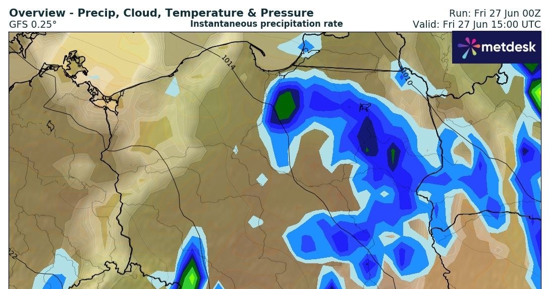 Piątek będzie pochmurny i deszczowy w wielu miejscach. Wrócą burze, które nie będą tak silne jak w czwartek /wxcharts /