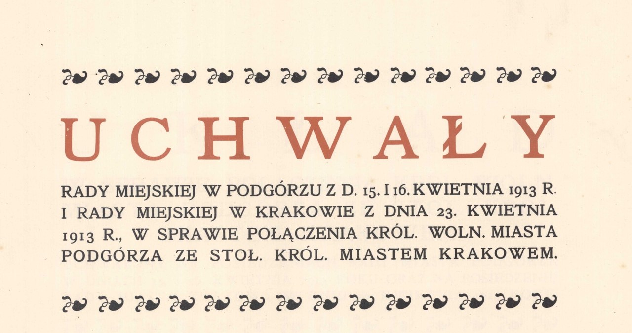 Pierwsza strona Uchwał o połączeniu Podgórza i Krakowa z 15 i 16 kwietnia 1913 roku, DHP/DP/V/10 /INTERIA.PL