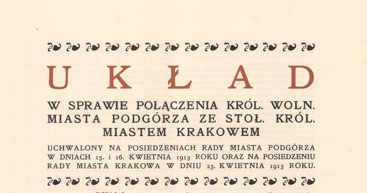 Pierwsza strona Układu o połączeniu Podgórza i Krakowa z 15 i 16 kwietnia 1913 roku, DHP/DP/V/10 /INTERIA.PL