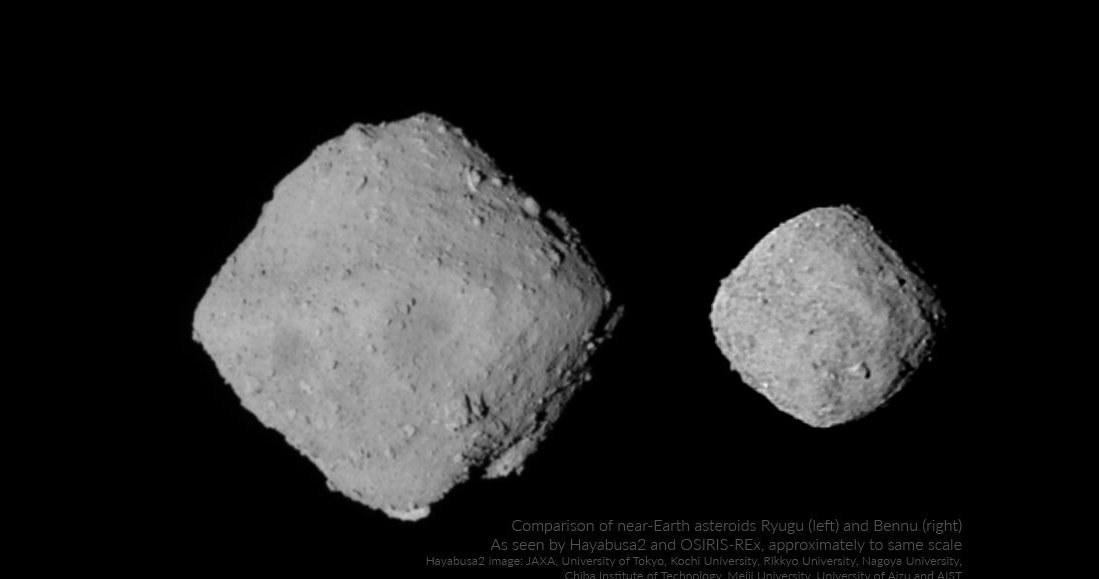 Pierwsze porównanie Ryugu (po lewej) i Bennu (po prawej) /materiały prasowe