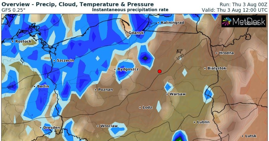 Pierwszego dnia festiwalu pogoda będzie najbardziej wymagająca: możliwe będą burze i intensywne opady deszczu /wxcharts /