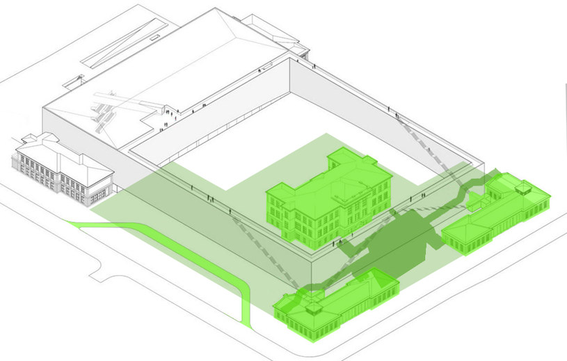 Pierwszy etap obejmie m.in. zagospodarowanie zabytkowych budynków /Sinfonia Varsovia Centrum/Atelier Thomas Pucher /materiały prasowe