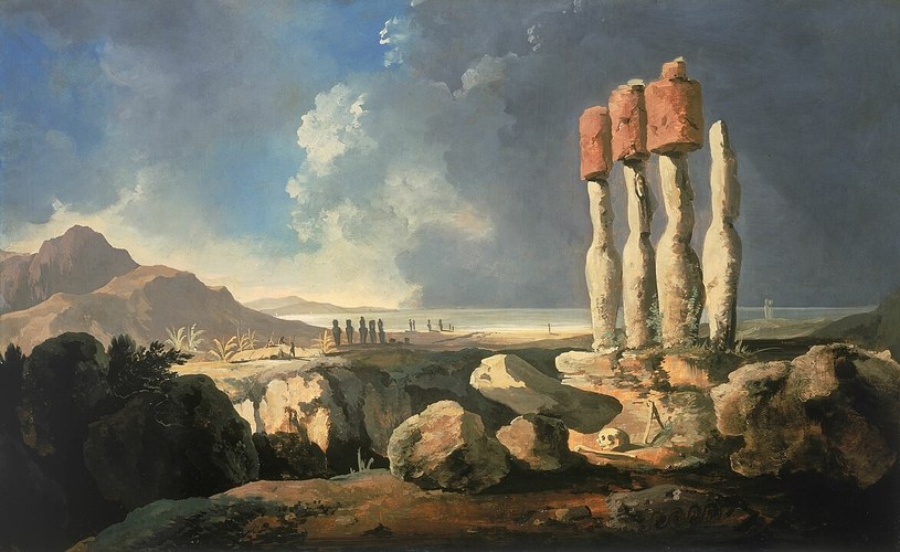 Pierwszy obraz Wyspy Wielkanocnej namalowany został w 1775 r. przez Williama Hodgesa. /Domena publiczna /Wikimedia