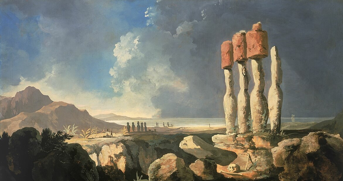 Pierwszy obraz Wyspy Wielkanocnej namalowany został w 1775 r. przez Williama Hodgesa. /Domena publiczna /Wikimedia