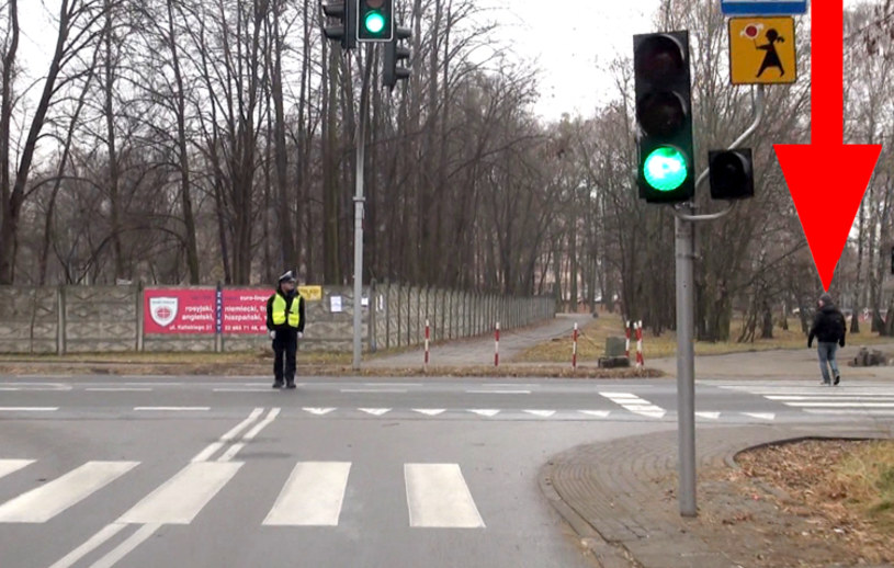 Pieszy w ogóle nie zwraca uwagi na sygnały policjanta /Informacja prasowa