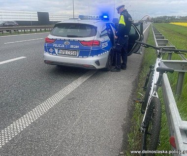 Pijany jechał autostradą na rowerze. Powód powalił policjantów na kolana