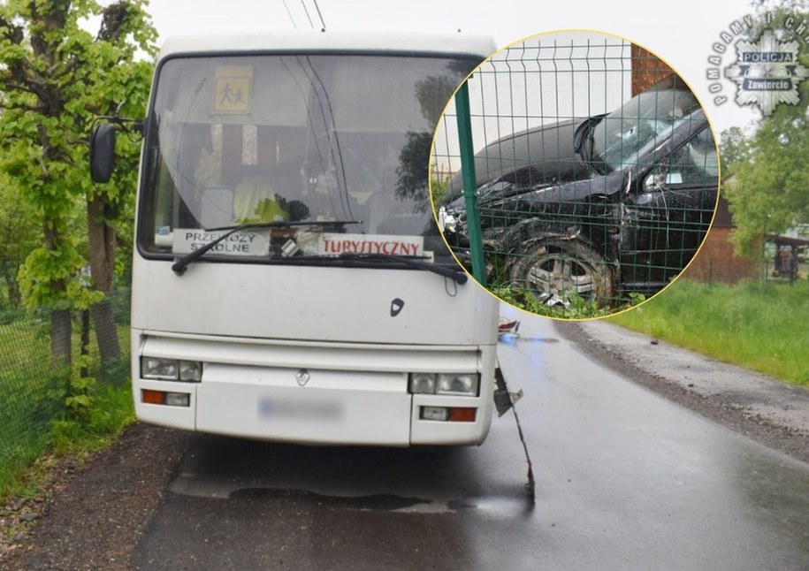 Pijany kierowca uderzył w szkolny autobus, fot. Śląska Policja /