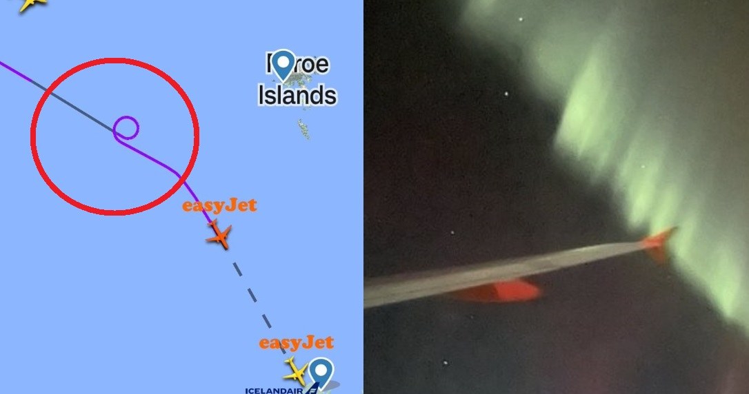 Piloci zrobili pętlę nad Morzem Północnym, aby pasażerowie wykonali efektowne zdjęcia zorzy polarnej /Twitter