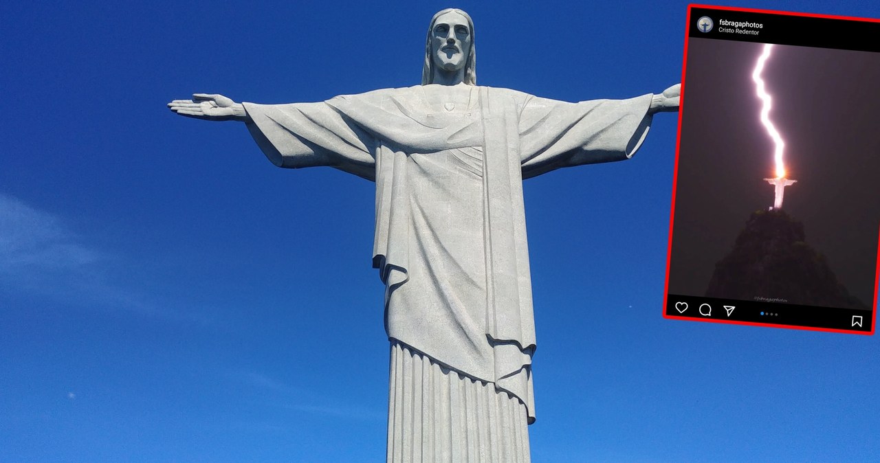 Piorun uderzył w statuę Jezusa Odkupiciela w Rio de Janeiro. Wszystko uchwycił aparat /INTERIA.PL