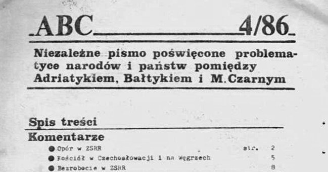 Pismo "ABC. Adriatyk, Bałtyk, M. Czarne" - fragment spisu tresci nr. 4/86 (źródło: Encyklopedia Solidarności) /INTERIA.PL