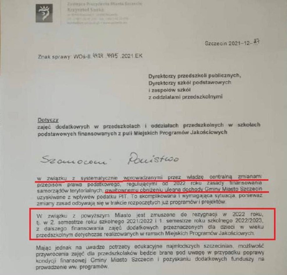 Pismo, jakie trafiło do dyrektorów przedszkoli /RMF FM