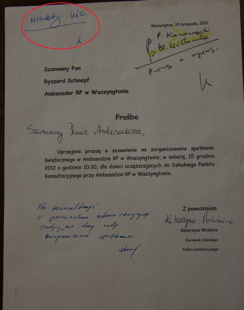 Pismo z odmową ambasadora ws. zorganizowania spotkania świątecznego dla dzieci /Paweł Żuchowski /RMF FM