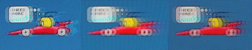 Pixel Persistance Analyzer - test Streaky Pictures (tempo 7.0). Od lewej: TN, IPS, VA /materiały prasowe