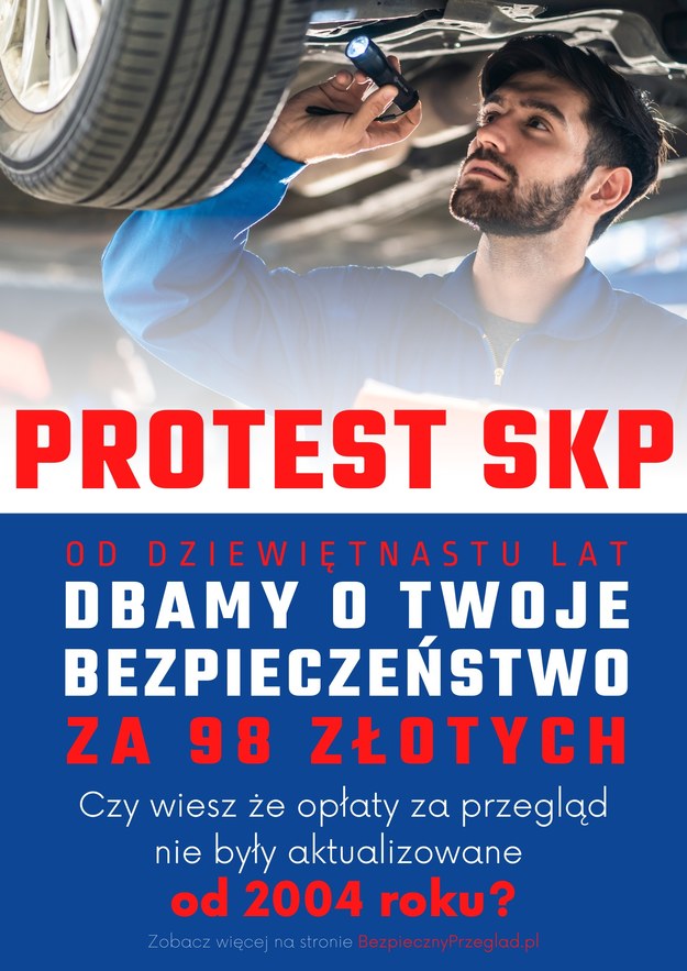 Plakat informujący o proteście /Polska Izba Stacji Kontroli Pojazdów /Materiały prasowe