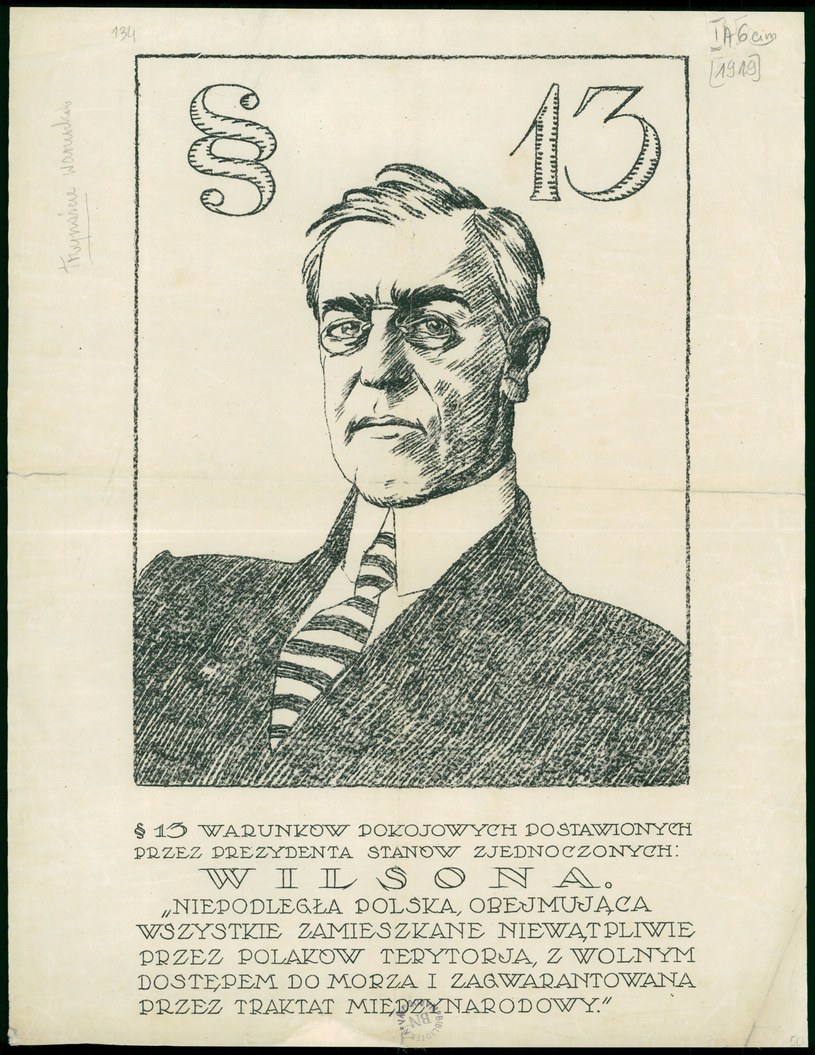 Plakat promujący 13. punkt orędzia prezydenta Wilsona, 1919 r. (fot. polona.pl) /INTERIA.PL