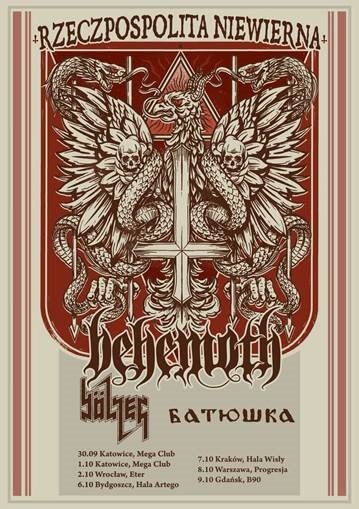 Plakat reklamujący trasę "Rzeczpospolita Niewierna" grupy Behemoth /