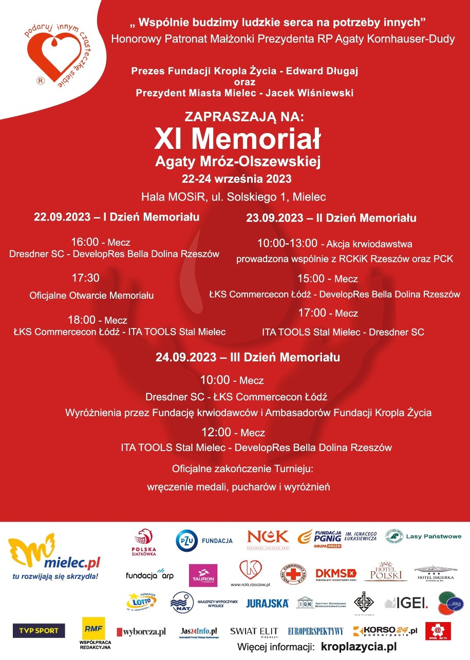Plakat zapowiadający jedenastą edycję memoriału /Fundacja Kropla Życia im. Agaty Mróz-Olszewskiej /