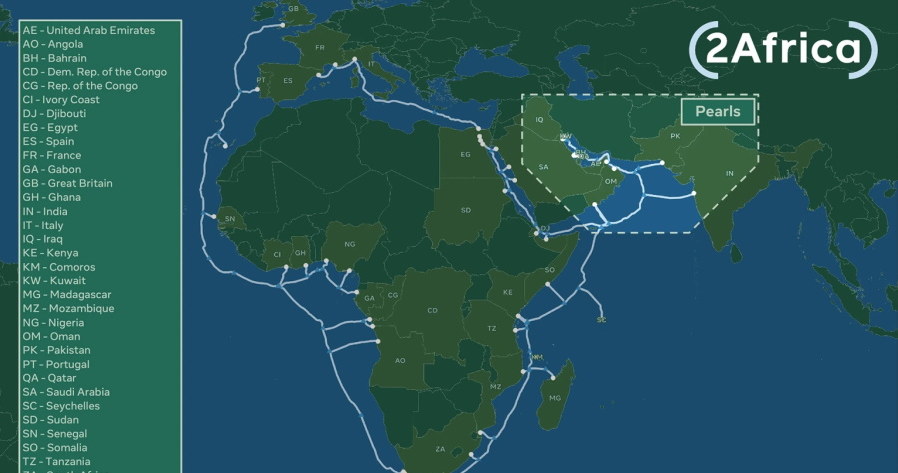 Plan dostarczenia internetu za pomocą kabla  2Africa. Fot. Engineering Facebook /materiały prasowe