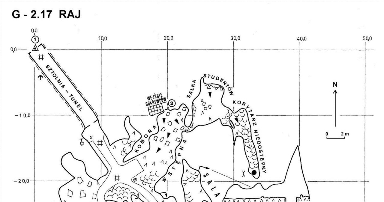 Plan Jaskini Raj /Państwowy Instytut Geologiczny - Państwowy Instytut Badawczy, Tymoteusz Wróblewski /Wikimedia