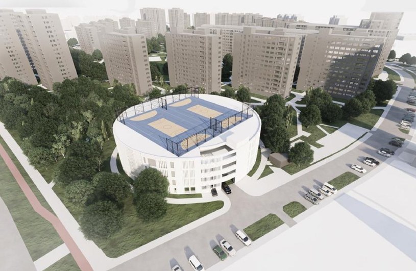 Plan parkingu w kształcie Walca z boiskami na dachu /architektura.um.warszawa.pl /materiały prasowe