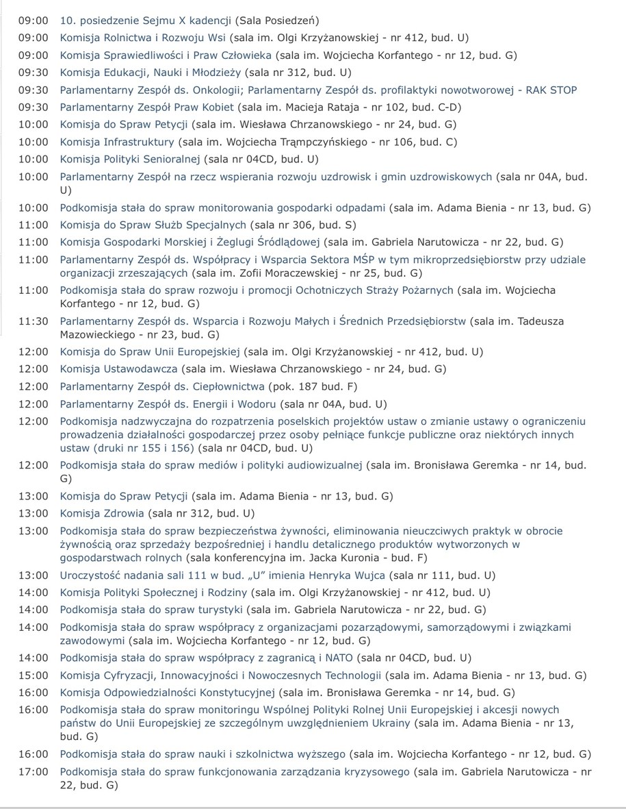 Plan posiedzeń /RMF FM