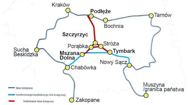 Planowana trasa Podłęże - Piekiełko (zaznaczona na czerwono). Rys. MIiR /Informacja prasowa