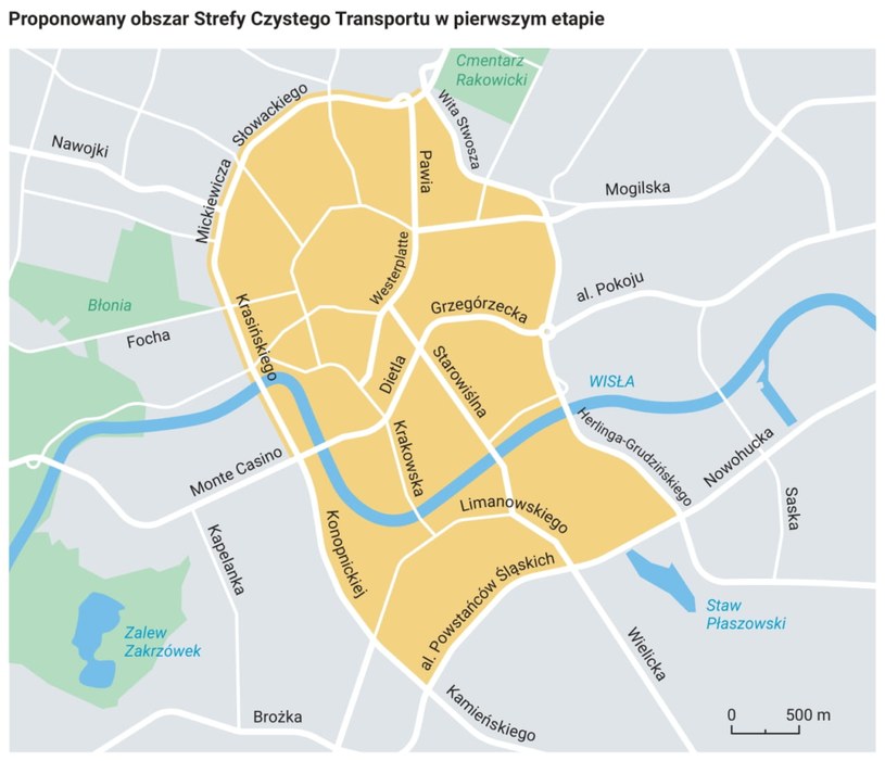 Planowany obszar strefy czystego transportu w Krakowie /Informacja prasowa
