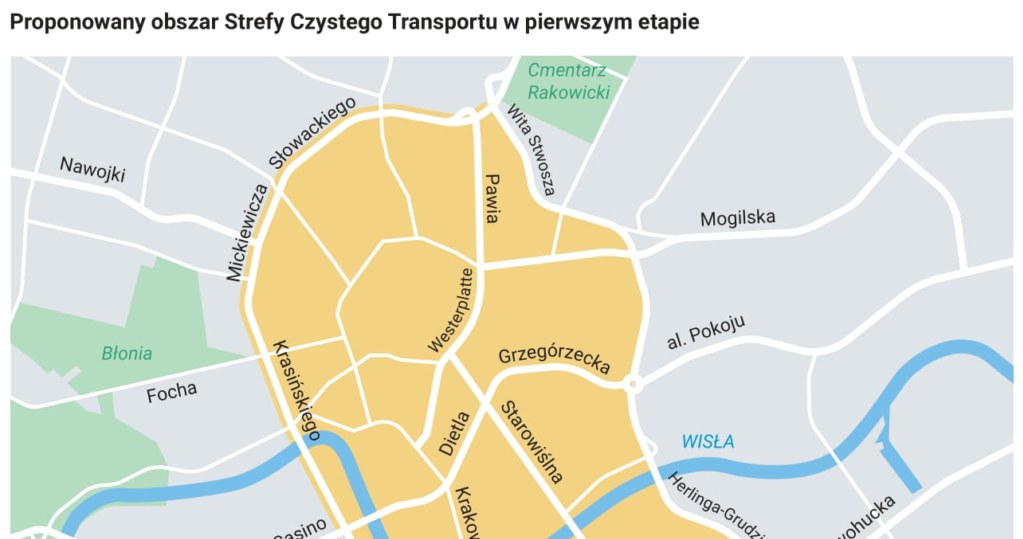 Planowany obszar strefy czystego transportu w Krakowie /Informacja prasowa