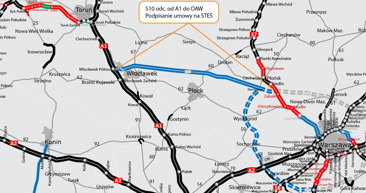 Planowany przebieg nowego odcinka drogi ekspresowej S10 /GDDKiA