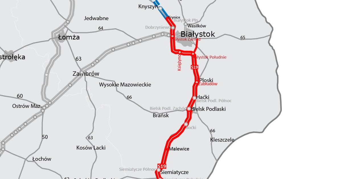 Planowany przebieg S19 w ramach ViaCarpatia na Podlasiu /GDDKiA/Interia.pl