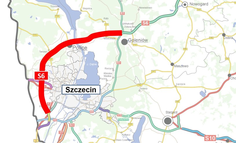 Planowany przebieg Zachodniej Obwodnicy Szczecina w ciągu trasy S6 /materiały prasowe