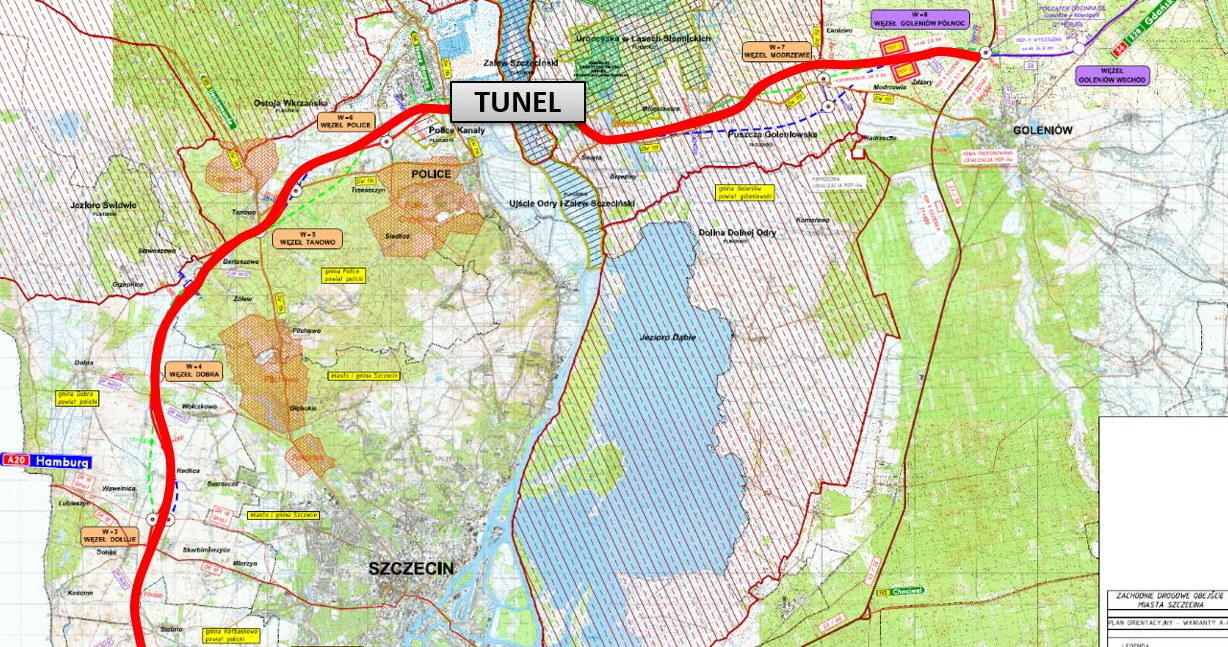 Planowany przebieg zachodniej obwodnicy Szczecina /GDDKiA