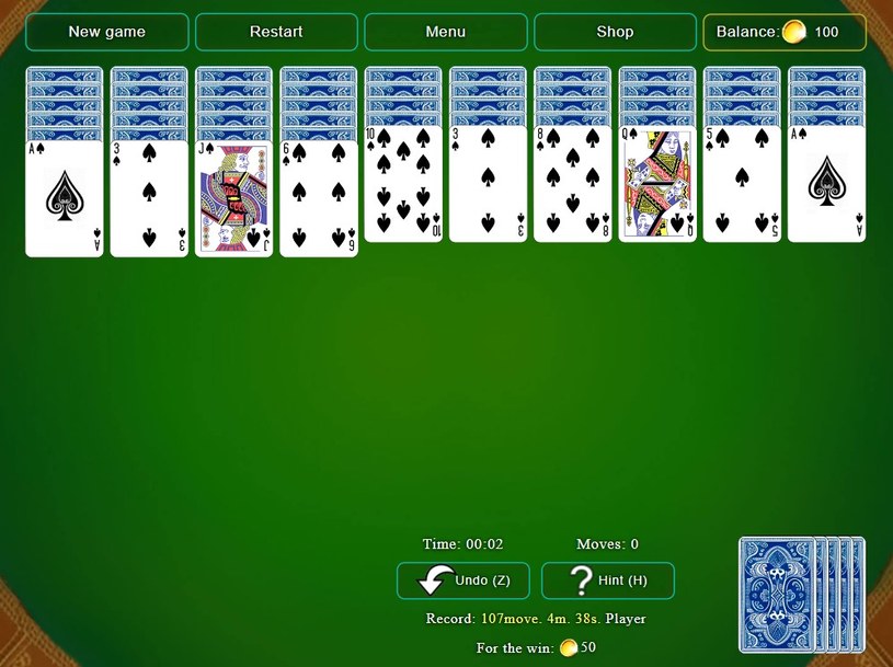 Plansza startowa gry online za darmo Pasjans Solitaire Spider and Klondike /Click.pl