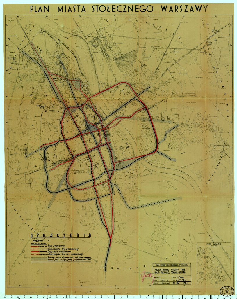 Plany sieci warszawskiego metra z 1938 roku /CENTRALNE ARCHIWUM WOJSKOWE /domena publiczna