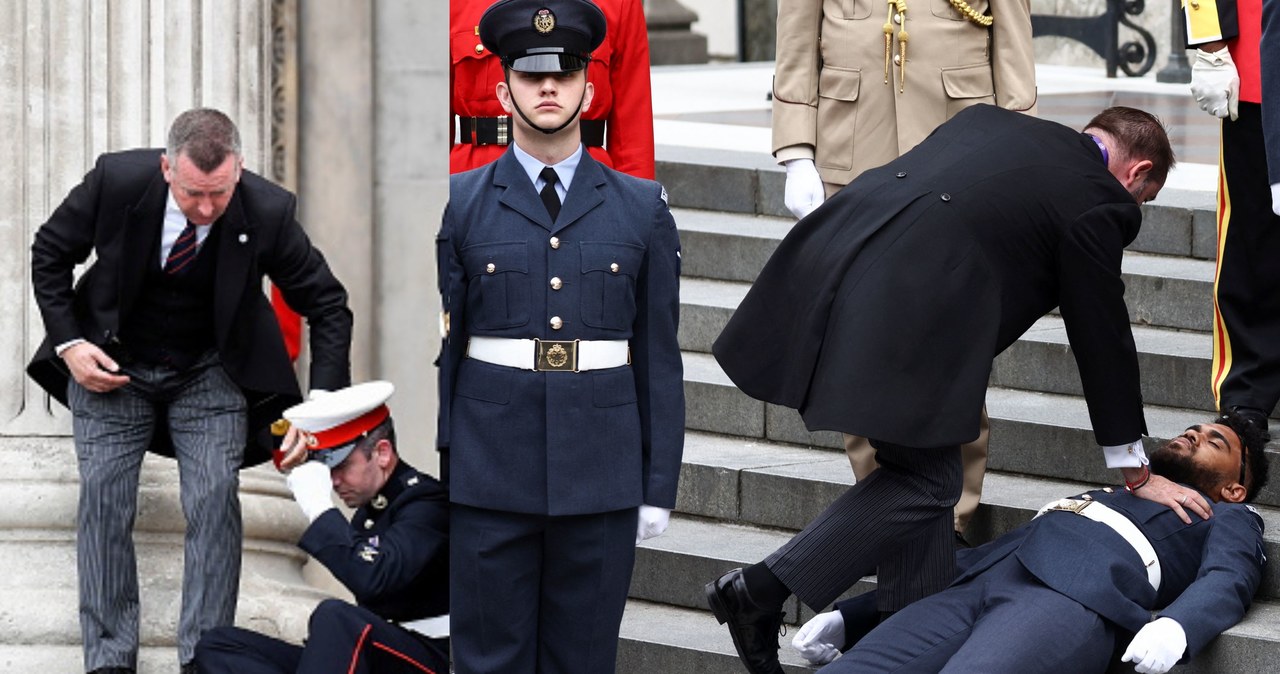 Platynowy Jubileusz królowej Elżbiety II - żołnierze zasłabli przed katedrą św. Pawła /Henry Nicholls /Getty Images